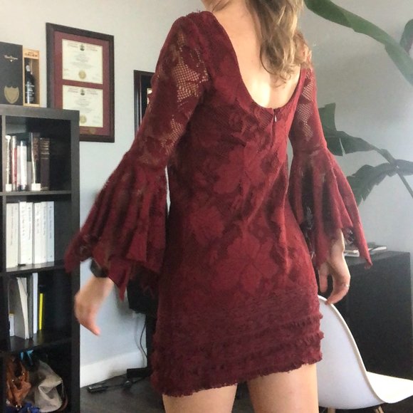 Free People Red Boho Sequin Ruffle Dress - Picture 14 of 16